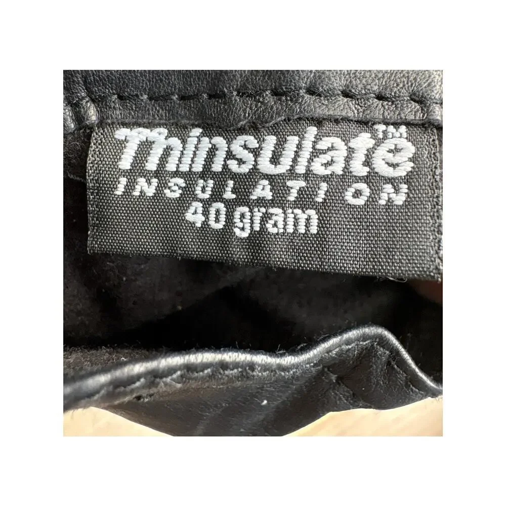 Y2K Vintage Black Leather Thinsulate Lined Gloves Size M